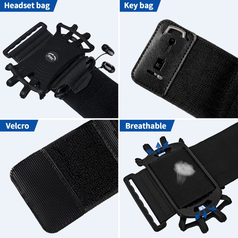 HLOMOM Wristband Running Phone Holder for iPhone 16/15/14/13/12/11/ Pro/X/8 Plus/8/7, 360Â°Rotatable with Key Holder, Sports Wristband for Samsung Galaxy and All 4''-6.5''Phones (Non-Removable-S) - Image 4