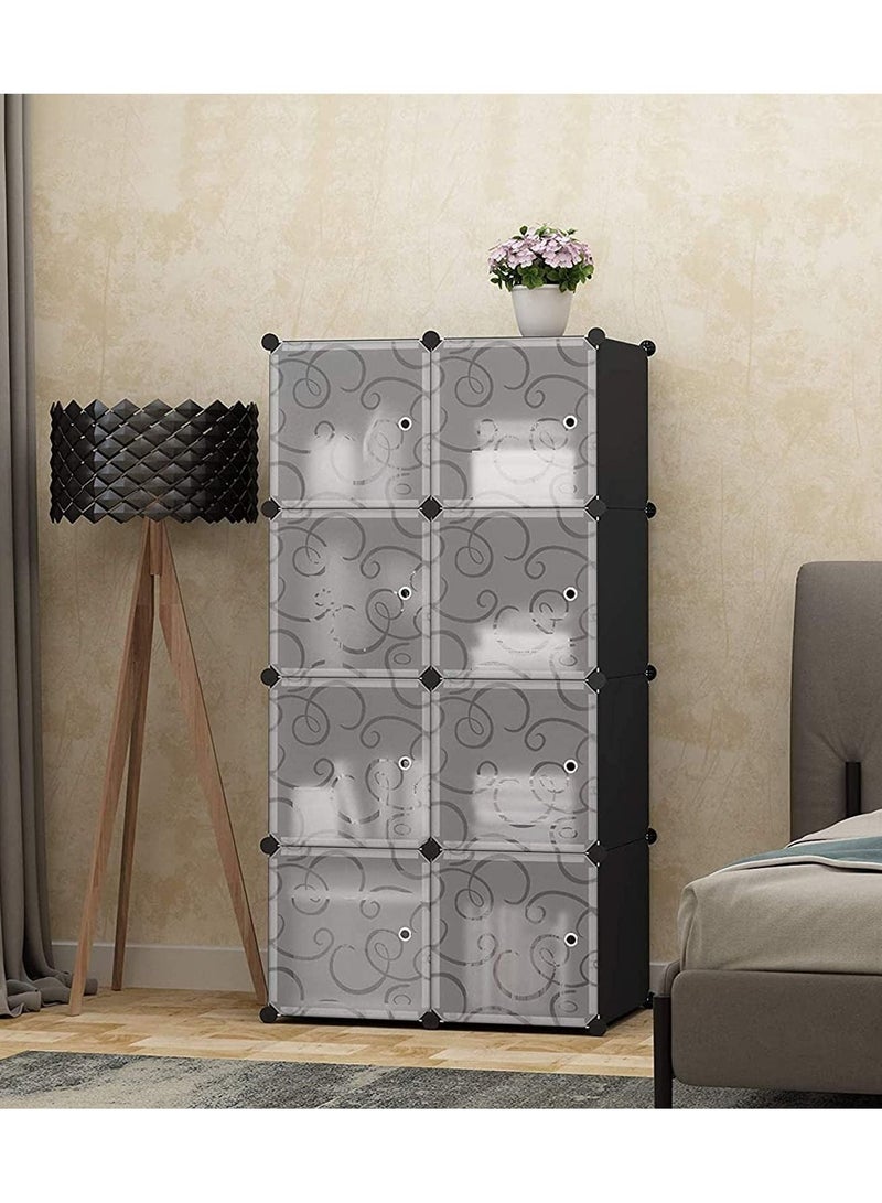 DubaiGallery Cube Storage Organizer, 8-Cube Closet Storage Shelves, DIY Plastic Closet Cabinet, Modular Bookcase, Storage Shelving with Doors for Bedroom, Living Room, Office, Black - Image 1