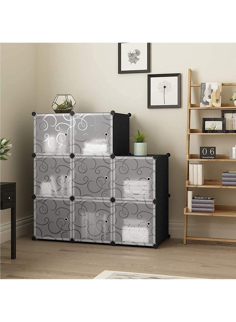 DubaiGallery Cube Storage Organizer, 8-Cube Closet Storage Shelves, DIY Plastic Closet Cabinet, Modular Bookcase, Storage Shelving with Doors for Bedroom, Living Room, Office, Black - Image 2