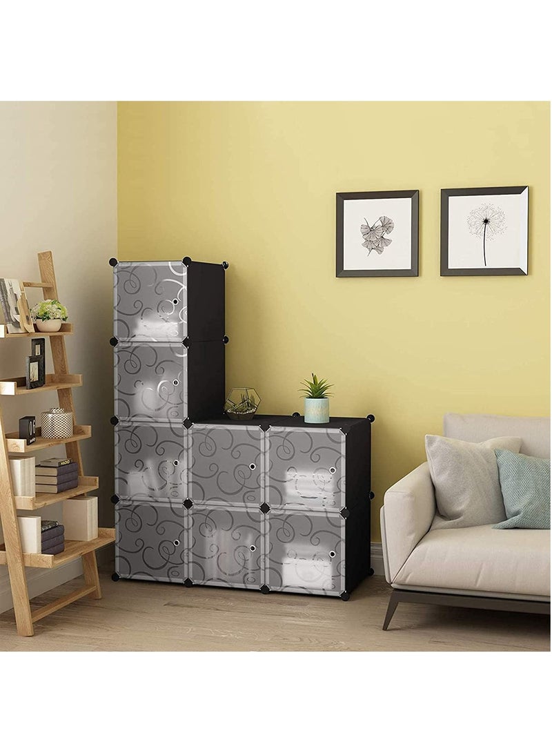 DubaiGallery Cube Storage Organizer, 8-Cube Closet Storage Shelves, DIY Plastic Closet Cabinet, Modular Bookcase, Storage Shelving with Doors for Bedroom, Living Room, Office, Black - Image 4