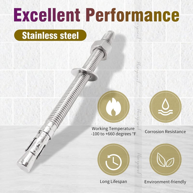 Horiznext 1/2"x 7" inch Stainless Steel Standard Strong Wedge Anchor, Fasteners for Concrete (4 pcs) - Image 3