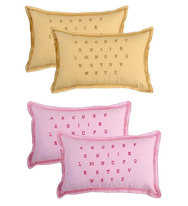Rj Products ABCD Alphabetic Embroidered Cotton Pillow Cover - Set of 4 - Image 1