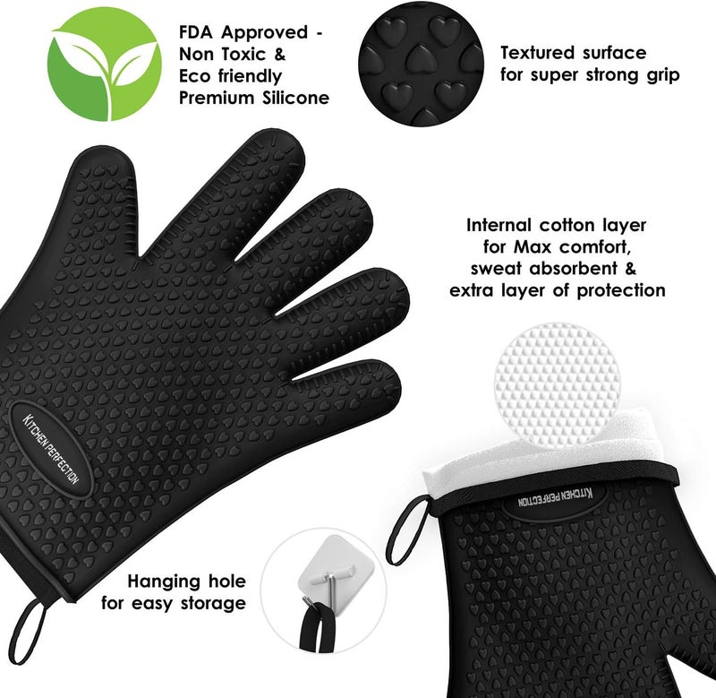 Kitchen perfection XL Silicone Smoker Oven Gloves -Extreme Heat Resistant BBQ Gloves -Handle Hot Food Right on Your Grill Fryer & Pit | Waterproof Oven Mitts Grill Gloves |Superior Value Set+3 Bonuses - Image 2