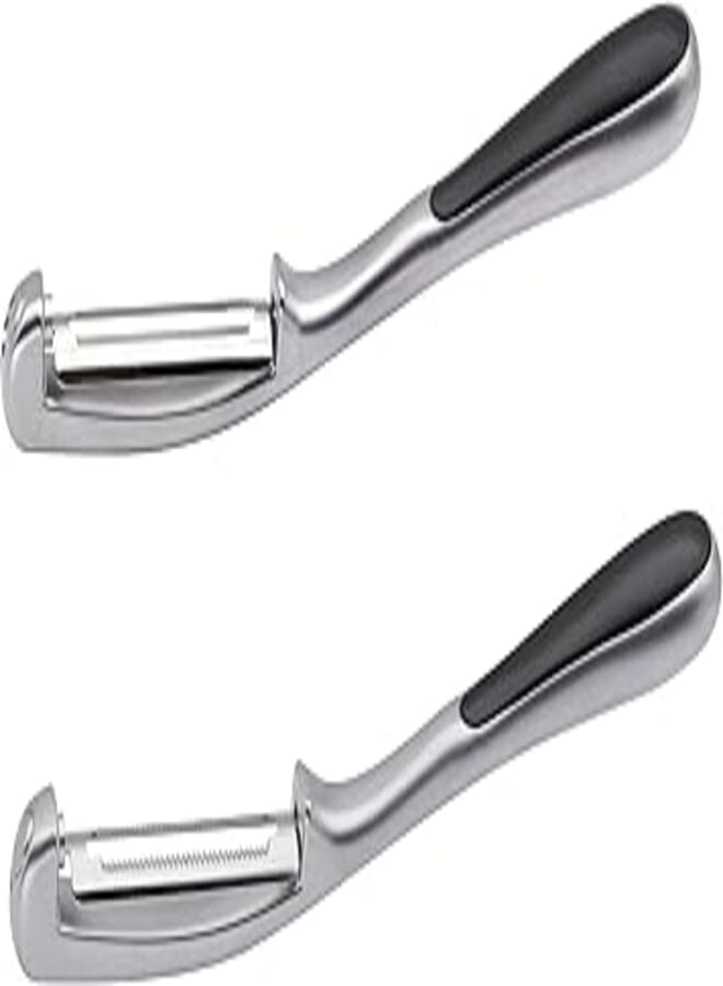 AAOTOKK 2 Pack Fruit Peeler P Shape Swivel Stainless Steel Blades Peelers,Potatoes Apples Carrot Cucumbers Fruit&Veggies in Kitchen,Easy to Peel and Clean,P Shape Peeler Safe(P- Serrated/Flat blade) 