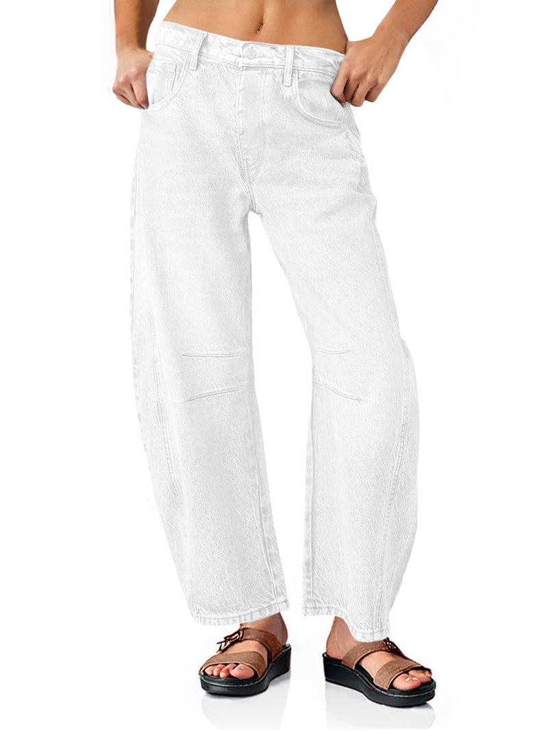PLNOTME Women's Baggy Boyfriend Jeans Vintage Wide Leg Mid Rise Barrel Denim Ankle Pants - Image 1