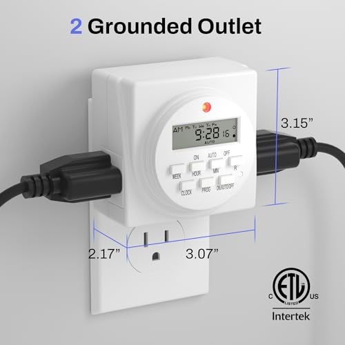 BN-LINK 7 Day Heavy Duty Digital Programmable Timer, 120V, 60Hz, Dual Outlet, Indoor, for Lamp Light Fan Security ETL Listed - Image 2
