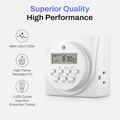 BN-LINK 7 Day Heavy Duty Digital Programmable Timer, 120V, 60Hz, Dual Outlet, Indoor, for Lamp Light Fan Security ETL Listed - Image 5
