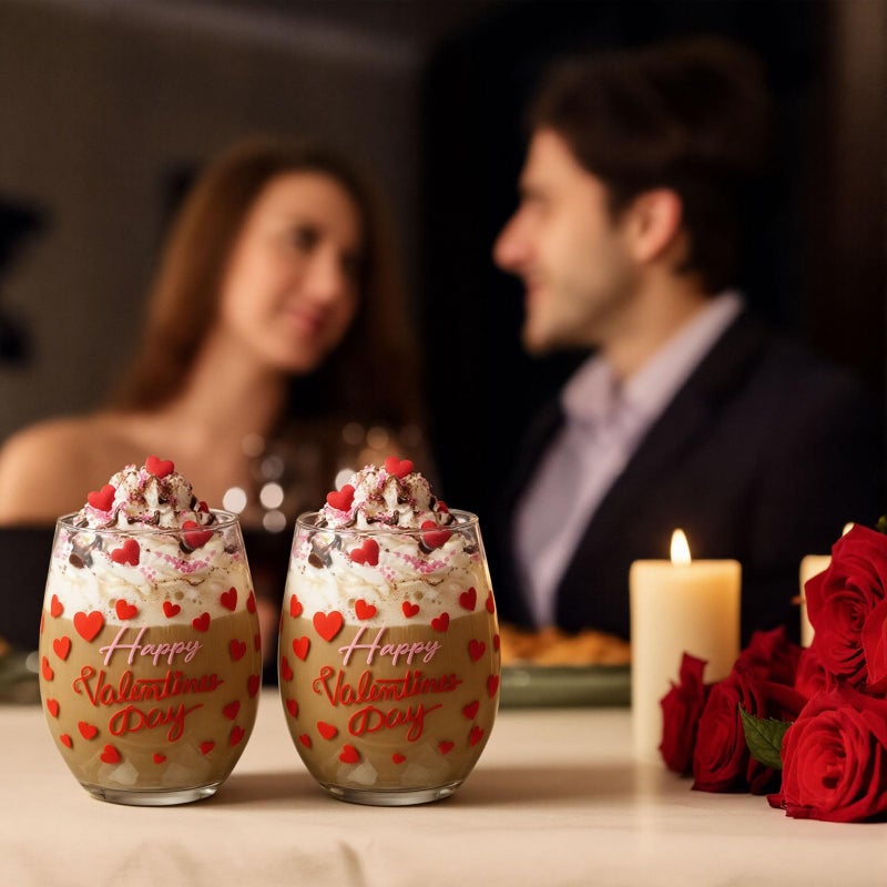 Maxcheck 6 Pcs Valentines Day Wine Glasses Red Heart Wine Glasses Galentines Stemless Glass Drinking Glass Valentines Party Gift for Present Holiday Party Event - Image 4