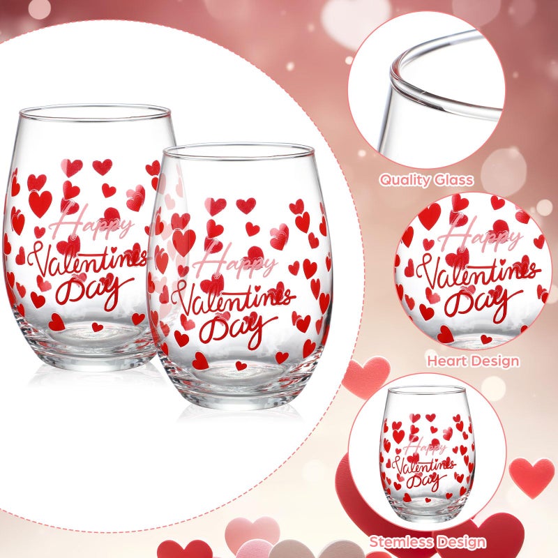 Maxcheck 6 Pcs Valentines Day Wine Glasses Red Heart Wine Glasses Galentines Stemless Glass Drinking Glass Valentines Party Gift for Present Holiday Party Event - Image 5