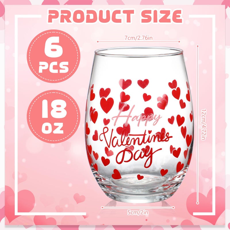 Maxcheck 6 Pcs Valentines Day Wine Glasses Red Heart Wine Glasses Galentines Stemless Glass Drinking Glass Valentines Party Gift for Present Holiday Party Event - Image 2