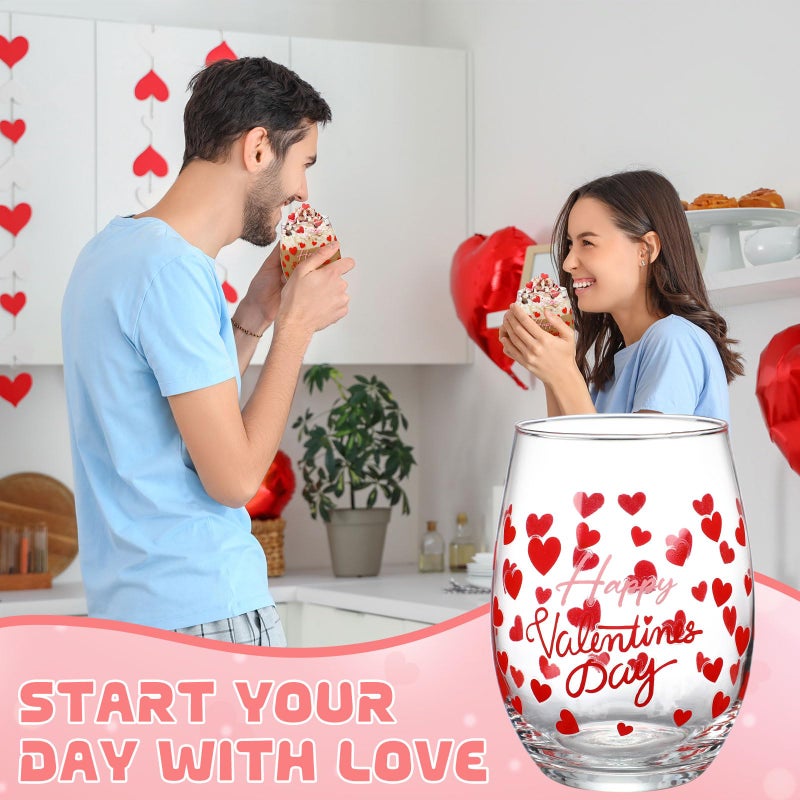 Maxcheck 6 Pcs Valentines Day Wine Glasses Red Heart Wine Glasses Galentines Stemless Glass Drinking Glass Valentines Party Gift for Present Holiday Party Event - Image 3