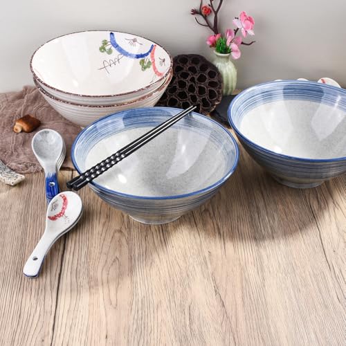 Whitenesser Japanese Retro Ramen Bowls Set of 4 Color Large 8 Inch Ceramic Bowl for Pho Dessert Snack Cereal Soup Noodle and Rice - Image 5