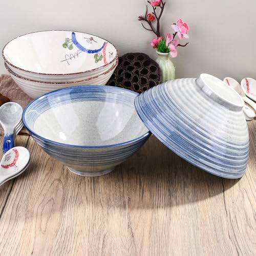 Whitenesser Japanese Retro Ramen Bowls Set of 4 Color Large 8 Inch Ceramic Bowl for Pho Dessert Snack Cereal Soup Noodle and Rice - Image 3