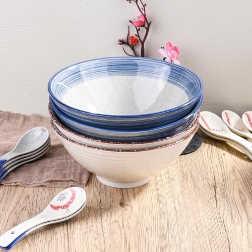 Whitenesser Japanese Retro Ramen Bowls Set of 4 Color Large 8 Inch Ceramic Bowl for Pho Dessert Snack Cereal Soup Noodle and Rice - Image 4