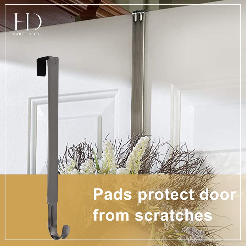 Haute Decor Adapt Adjustable Length Wreath Hanger - 2 Pack - Holds up to 20 lbs (Brushed Nickel) - Strong Over The Door Hook - Set of 2 Identical Adjustable Wreath Hangers - Image 4