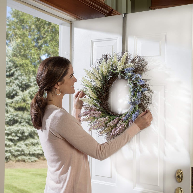 Haute Decor Adapt Adjustable Length Wreath Hanger - 2 Pack - Holds up to 20 lbs (Brushed Nickel) - Strong Over The Door Hook - Set of 2 Identical Adjustable Wreath Hangers - Image 2