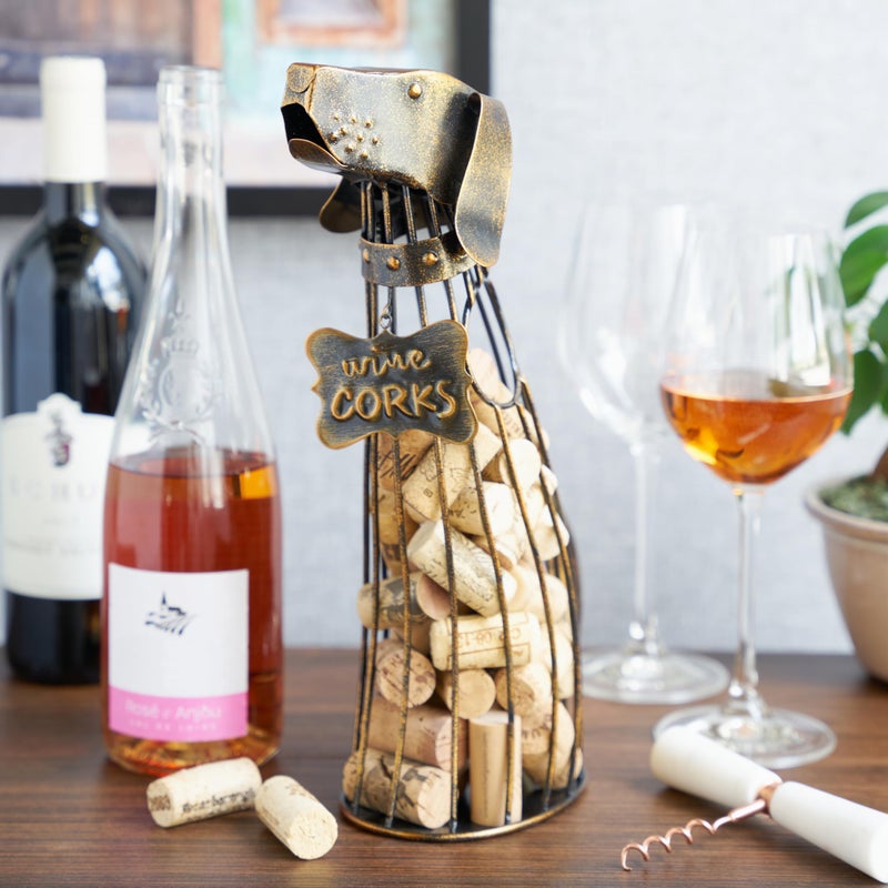 True True Dog Wine Cork Holder Decorative in Metal with Bronze