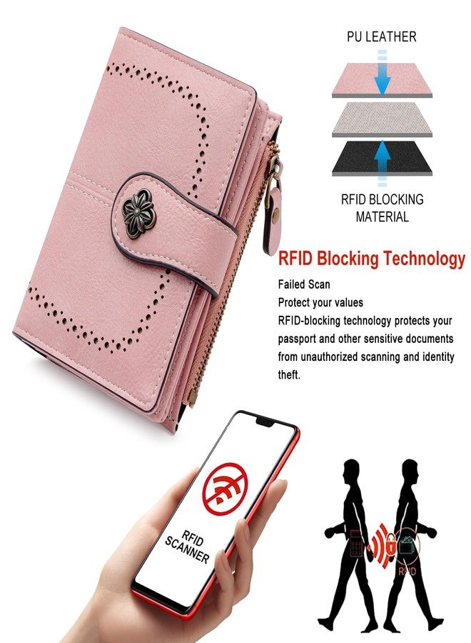 محفظة بطاقات صغيرة من ديفواي للنساء - محفظة نسائية مزودة بحامل بطاقات مانع لتقنية RFID، محفظة صغيرة الحجم للنساء، 16 فتحة للبطاقات، مصنوعة من جلد PU، هدية (لون وردي) - Image 5