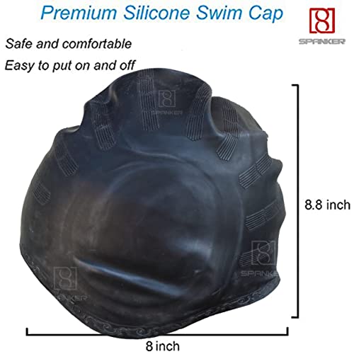 Spanker Unisex Swim Cap with 3D Ear Protection, Durable Flexible Silicone Swimming Hat for Short/Long Hair with Ear Plugs&Nose Clip, Black SSTP - Image 5