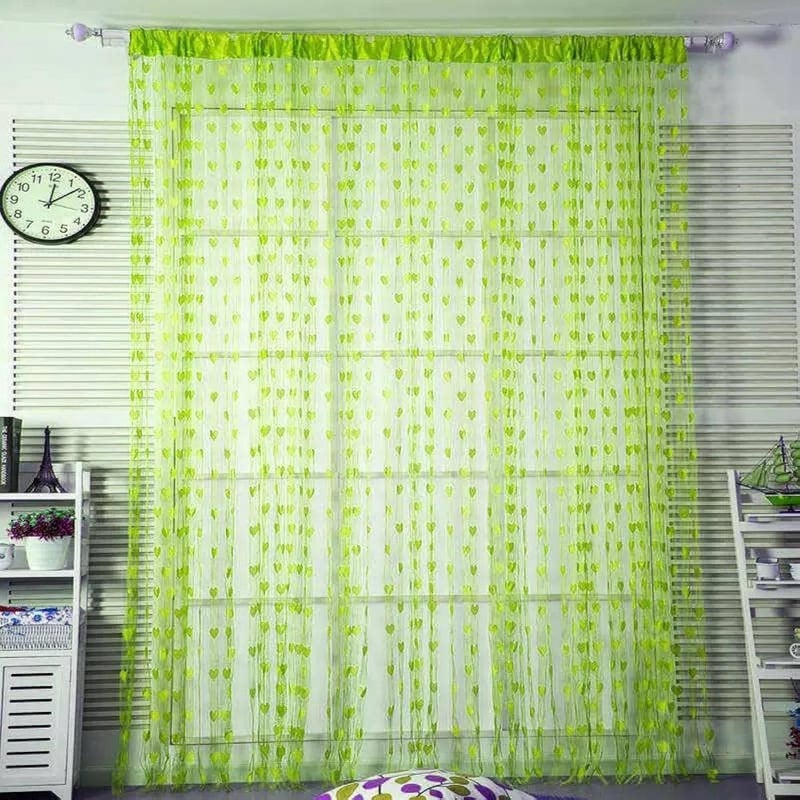 Cute Heart Line Tassel String Door Single Curtain Panel (Lime Green)