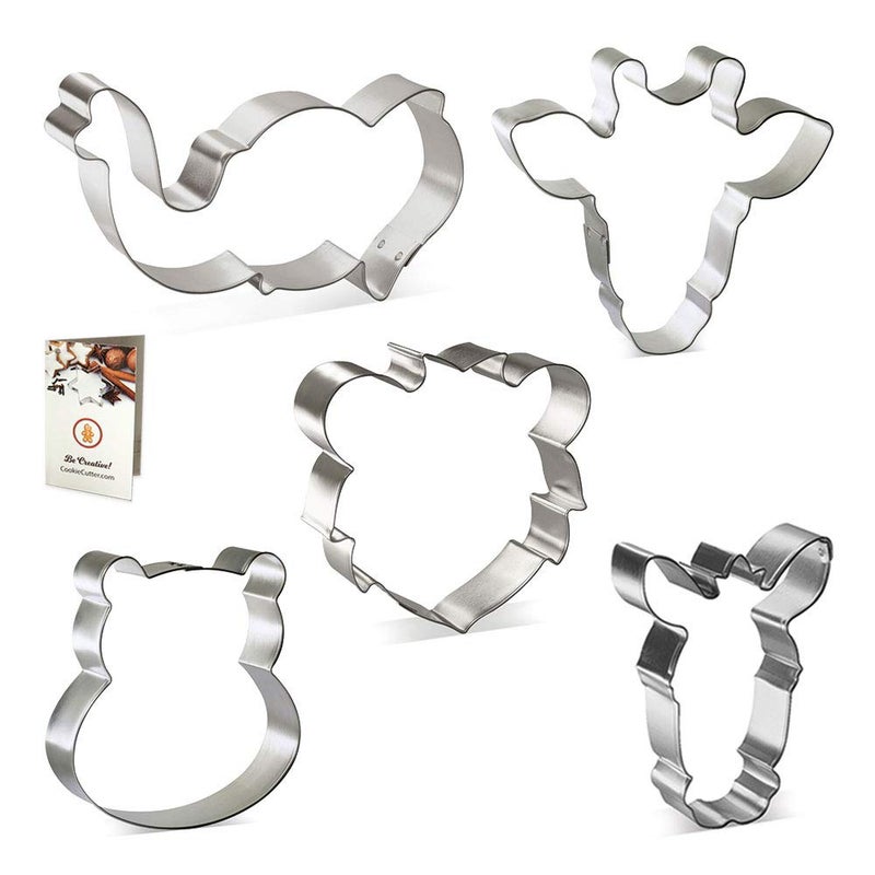 Foose Cookie Cutters 5 Piece Jungle Animal Faces Circus Elephant  Giraffe  Hippo  Lion  Zebra  USA - Image 3