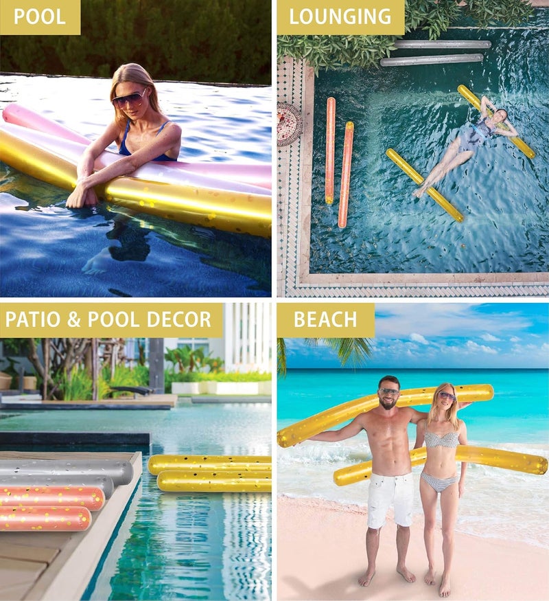 POZA 2 Pack Inflatable Jumbo Pool Noodles Floats - Premium Luxurious 74 Inch Giant Water Floating Noodles Filled with Sparkle Confetti, Pool Float for Swimming Pool, Beach & Lake - Image 3