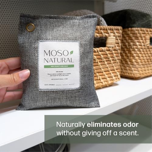MOSO NATURAL حقيبة تنقية الهواء الطبيعية من موسو 200 جرام (5 عبوات) - ماصة رائحة الفحم الخشبي للمنازل والسيارات | مزيل رائحة الخزانة، معطر جو للغرف الصغيرة ومنعش هواء للسيارات | حقائب فحم طويلة الأمد تغطي 90 قدم مربع - Image 2