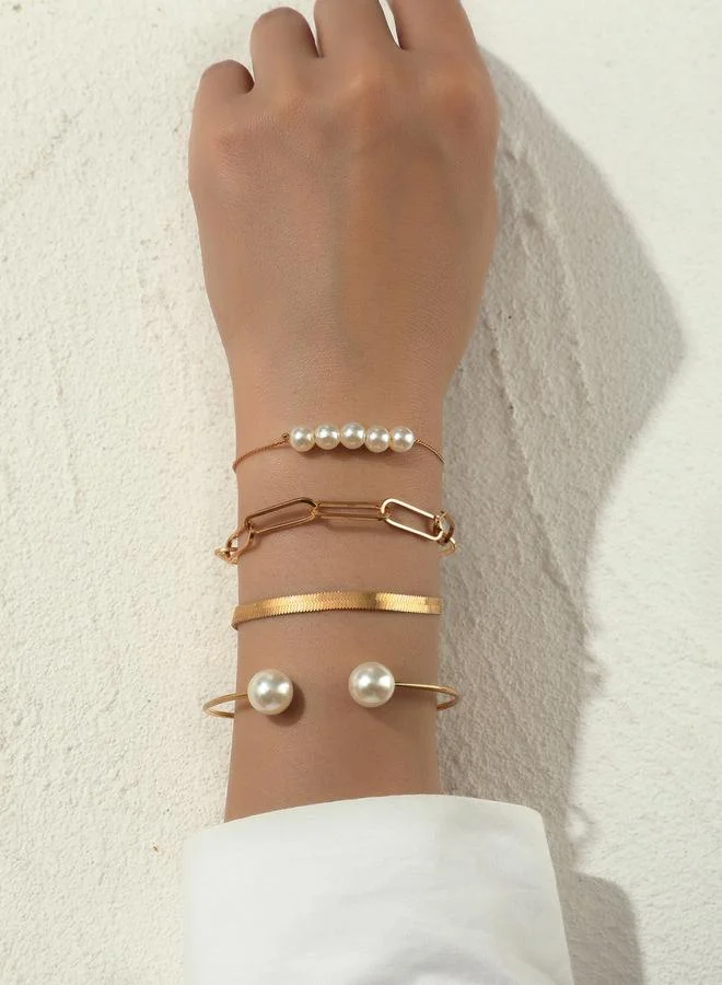 Take Two Take Two Set of 4 - Faux Pearl Decor Bracelets