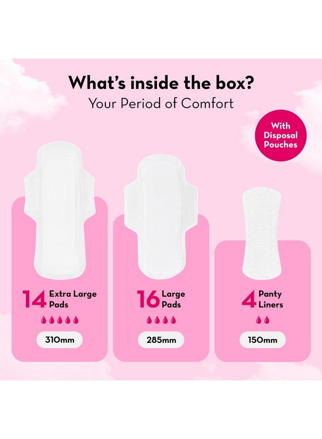 Plush Ultra-Thin Sanitary Pads For Women, 30 Cotton Sanitary Napkins | 14 Medium Flow Xl + 16 Light Flow L + 4 Panty Liners For Rash Free Periods | Pure U.S. Cotton Pads With Disposable Pouch - Image 2