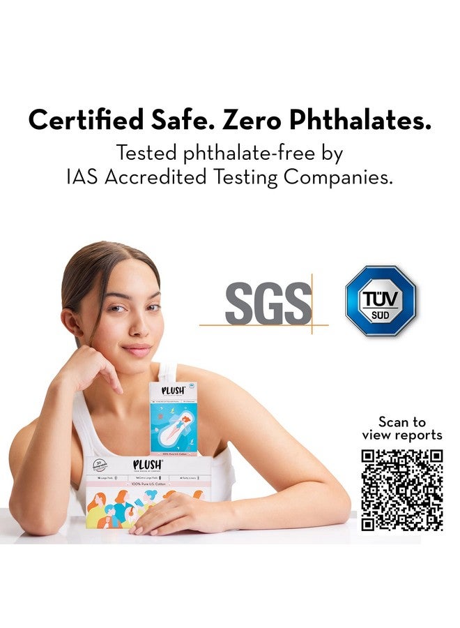 Plush Ultra-Thin Sanitary Pads For Women, 30 Cotton Sanitary Napkins | 14 Medium Flow Xl + 16 Light Flow L + 4 Panty Liners For Rash Free Periods | Pure U.S. Cotton Pads With Disposable Pouch - Image 5