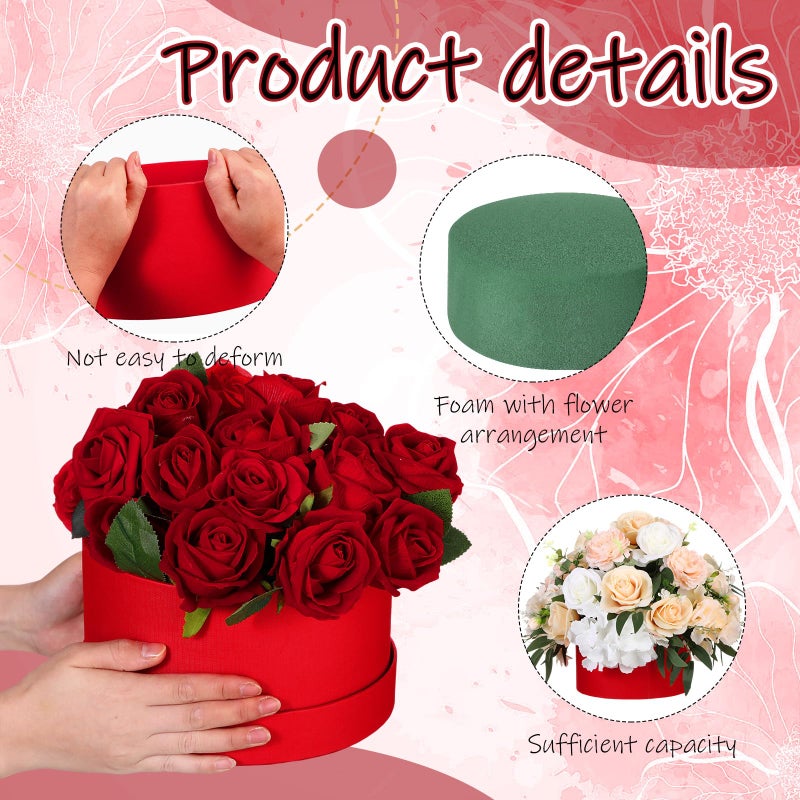 Nuenen Gift Boxes With Lids Floral Foam Set Round Boxes Flower Arrangements Supplies Round Floral Foam For Flowers For Mother'S Day Bridesmaid Wedding(Red) - Image 3