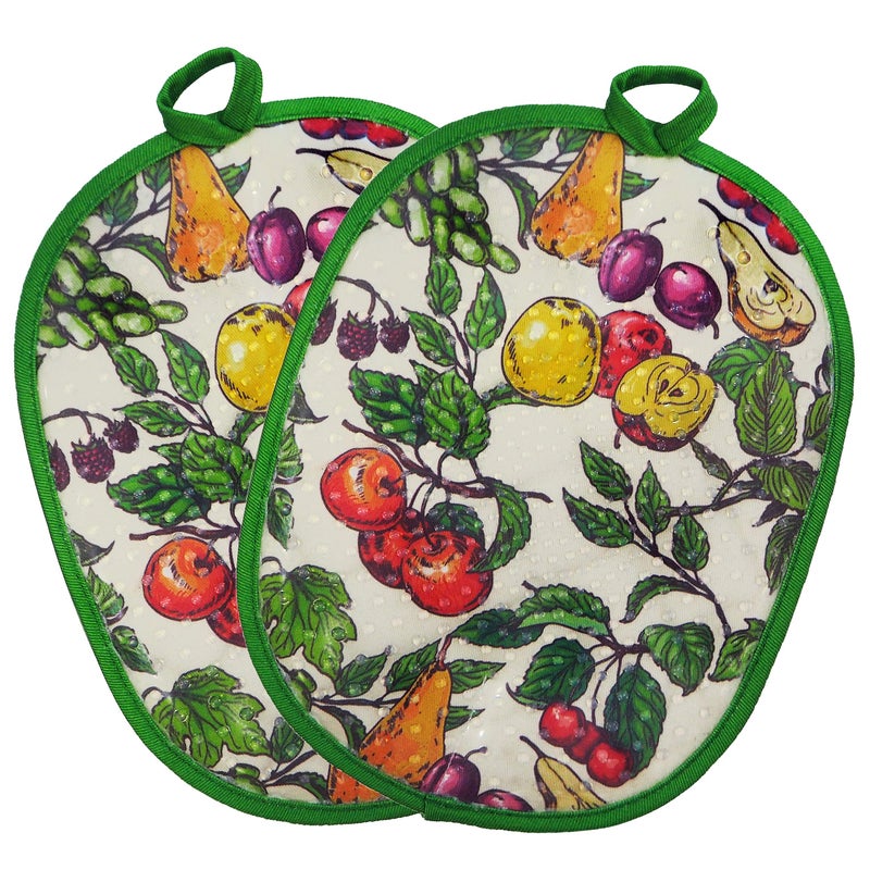RED LMLDETA Pot Holders Set of 2 with Transparent Clear Silicone Shell and Nice Fruit Flower Cotton Lining  Heat Resistant to 500 F Kitchen Oven Gloves Pot Holder for Cooking (Fruit Flower  Potholders) - Image 1