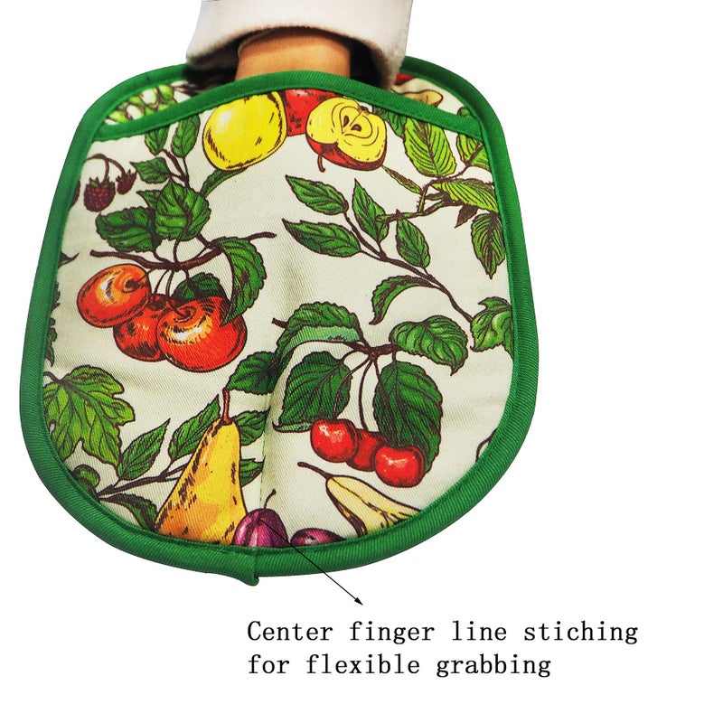 RED LMLDETA Pot Holders Set of 2 with Transparent Clear Silicone Shell and Nice Fruit Flower Cotton Lining  Heat Resistant to 500 F Kitchen Oven Gloves Pot Holder for Cooking (Fruit Flower  Potholders) - Image 4