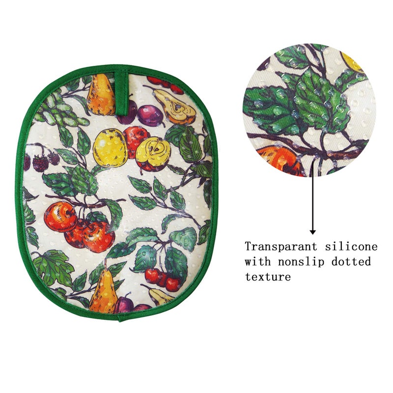 RED LMLDETA Pot Holders Set of 2 with Transparent Clear Silicone Shell and Nice Fruit Flower Cotton Lining  Heat Resistant to 500 F Kitchen Oven Gloves Pot Holder for Cooking (Fruit Flower  Potholders) - Image 3