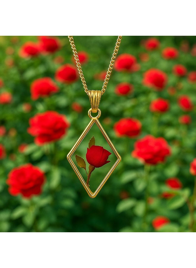 Ready For Chai Real Rose Resin Pendant Necklace – Handmade Botanical Jewelry in Gold | Nature Jewelry Gift for Her - Image 4