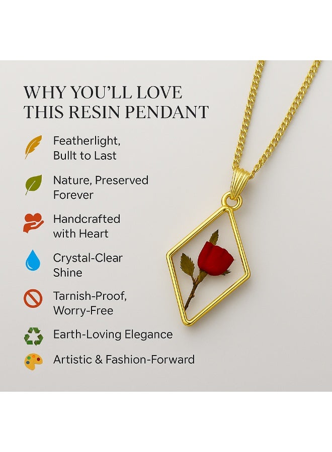 Ready For Chai Real Rose Resin Pendant Necklace – Handmade Botanical Jewelry in Gold | Nature Jewelry Gift for Her - Image 5