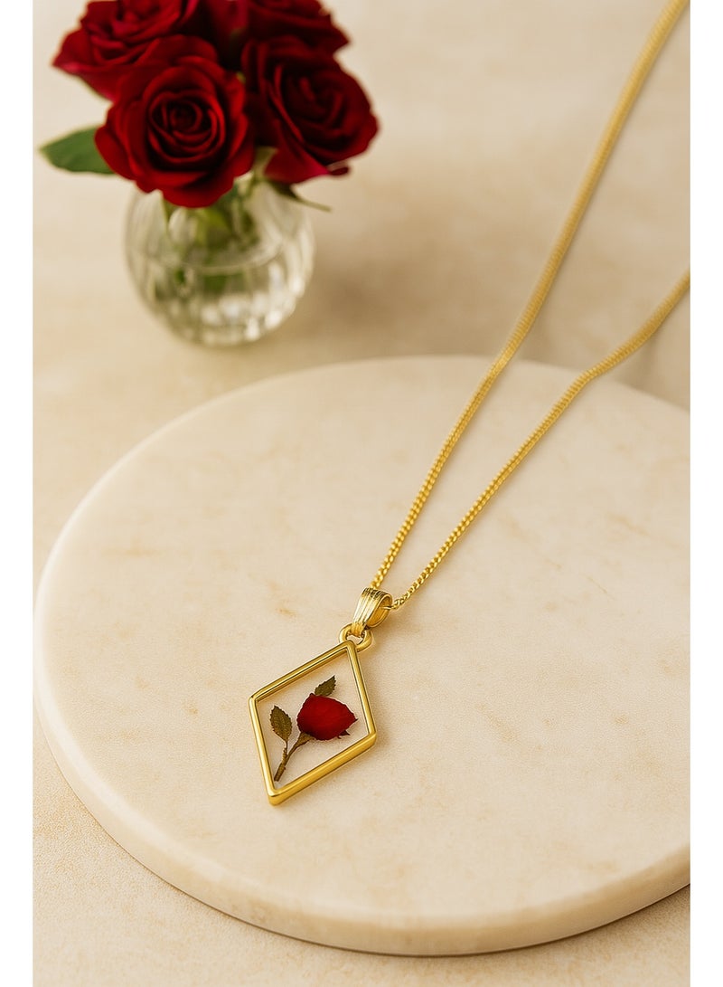Ready For Chai Real Rose Resin Pendant Necklace – Handmade Botanical Jewelry in Gold | Nature Jewelry Gift for Her - Image 2