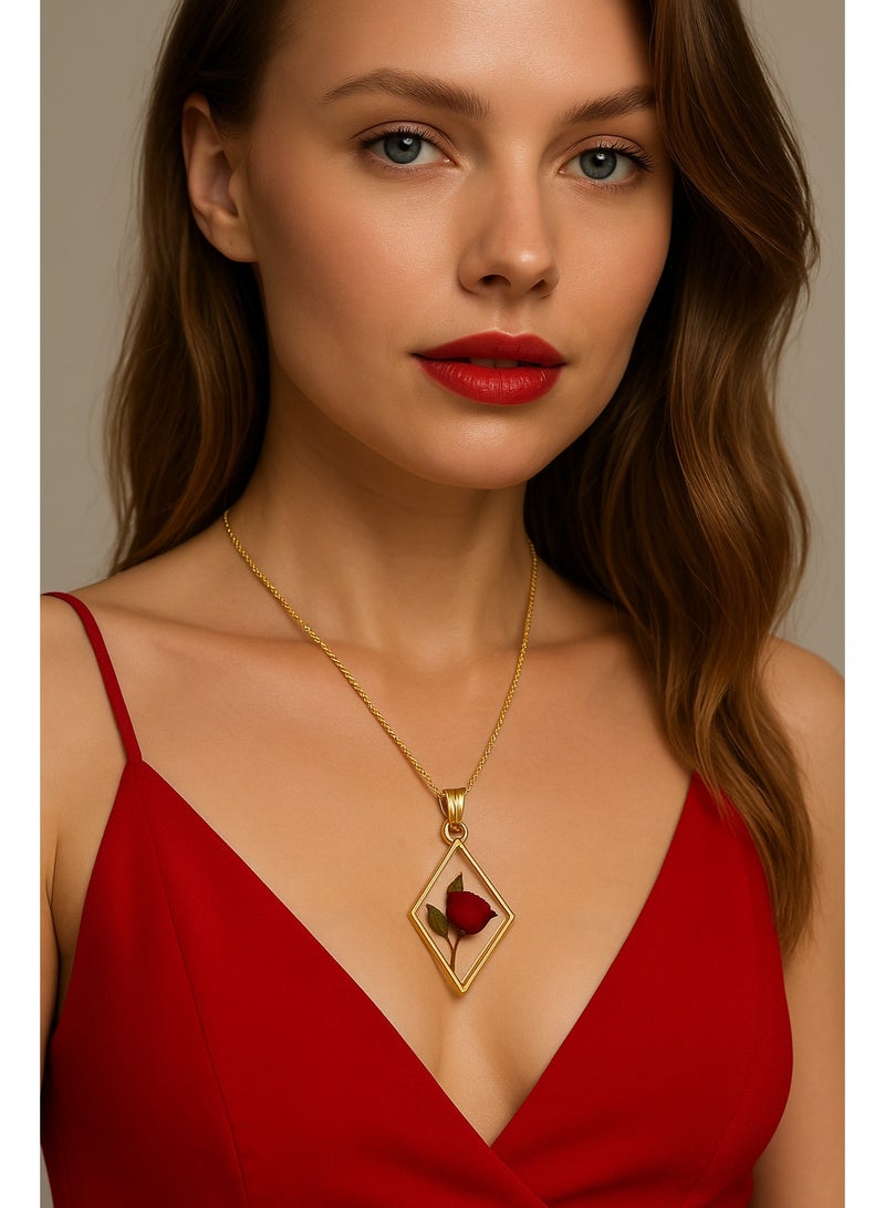 Ready For Chai Real Rose Resin Pendant Necklace – Handmade Botanical Jewelry in Gold | Nature Jewelry Gift for Her - Image 3