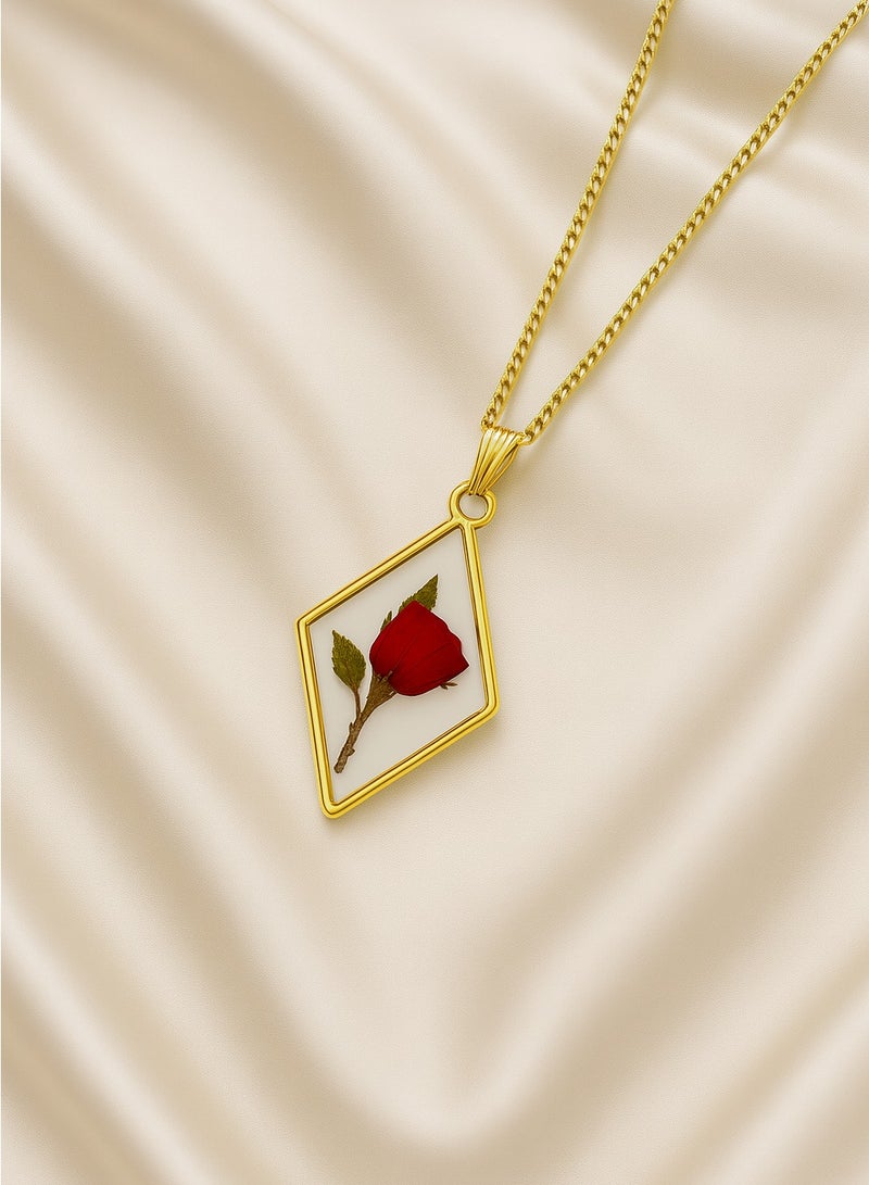 Ready For Chai Real Rose Resin Pendant Necklace – Handmade Botanical Jewelry in Gold | Nature Jewelry Gift for Her - Image 1