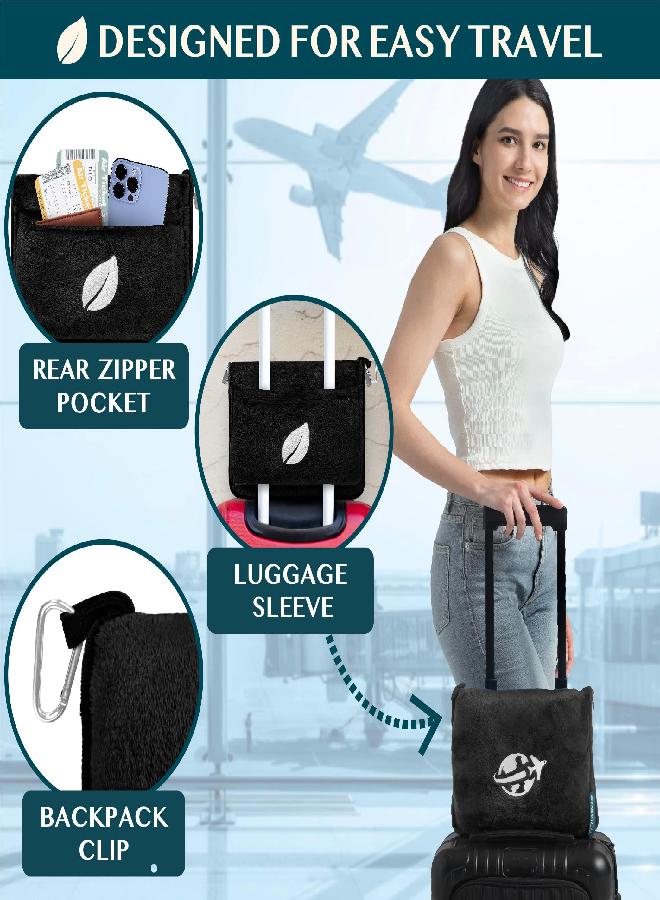 PAVILIA PAVILIA Travel Blanket and Pillow Set, Airplane Blanket Compact 2-in-1 Soft Bag, Travel Essentials for Adult Flight, Portable Throw with Arm Hole, Plane Car Traveling Gift Accessories, Black - Image 3