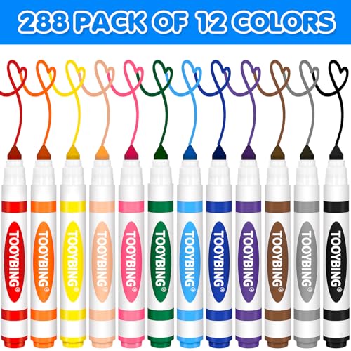 TooyBing Washable Markers Bulk 288 Count 12 Assorted Colors Washable Markers for Kids Classroom School Broad Tip Durable for Back to Classroom Art School Supplies Essentials - Image 5