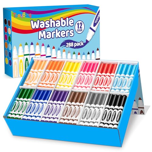 TooyBing Washable Markers Bulk 288 Count 12 Assorted Colors Washable Markers for Kids Classroom School Broad Tip Durable for Back to Classroom Art School Supplies Essentials - Image 1