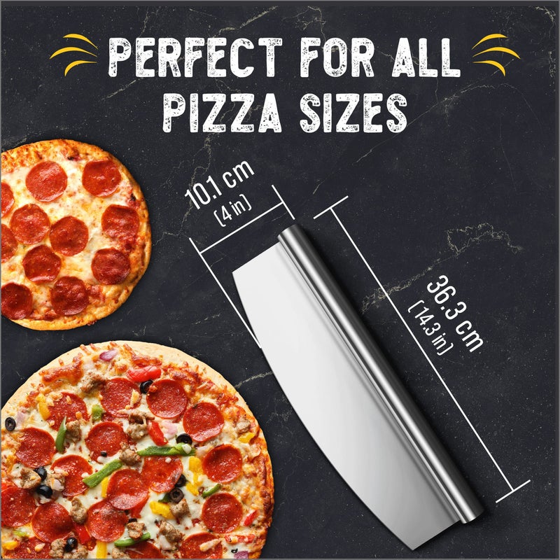 Checkered Chef Pizza Cutter Rocker Blade 14" - Sharp Stainless Steel Rocker Knife with Plastic Blade Sheath, Dishwasher Safe, Outdoor Pizza Oven Accessories - Image 4