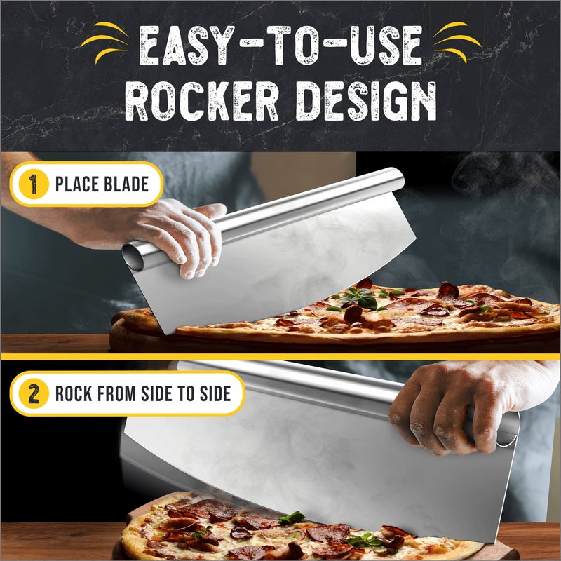 Checkered Chef Pizza Cutter Rocker Blade 14" - Sharp Stainless Steel Rocker Knife with Plastic Blade Sheath, Dishwasher Safe, Outdoor Pizza Oven Accessories - Image 2