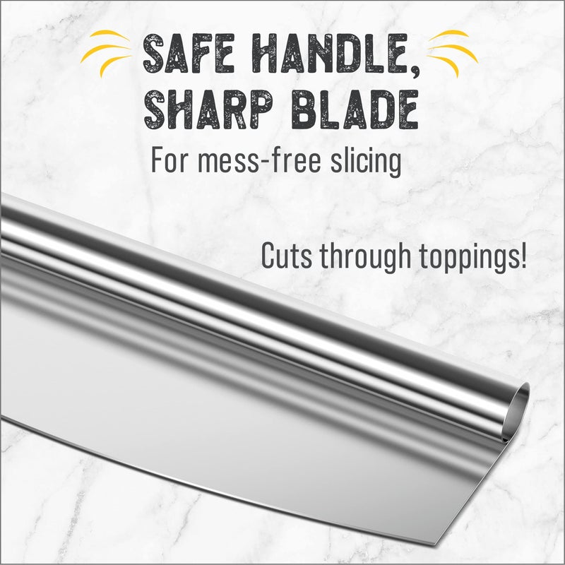Checkered Chef Pizza Cutter Rocker Blade 14" - Sharp Stainless Steel Rocker Knife with Plastic Blade Sheath, Dishwasher Safe, Outdoor Pizza Oven Accessories - Image 3
