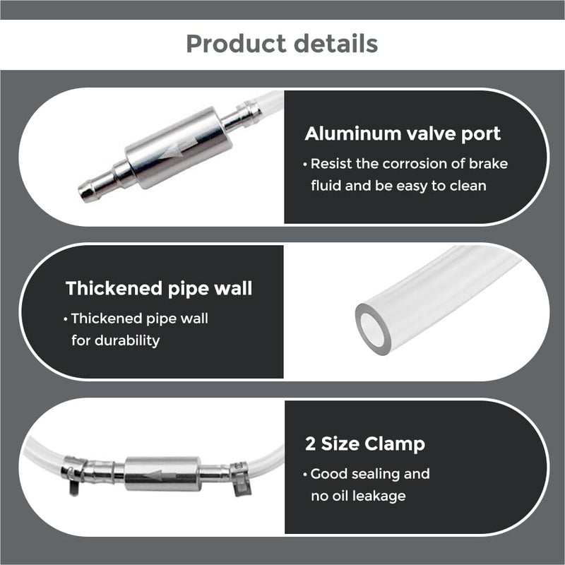 BVGACI 2 Sets Brake Bleeder Hose - One Way Check Valve Tube Bleeding Tool Kit for Motorcycle Clutch, Soft Tube with Metal Clips - Image 3