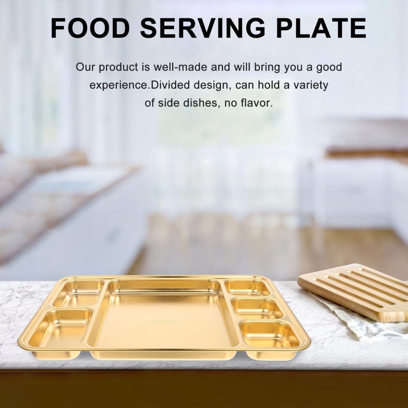 Hemoton Dinner Plates Portion Control Plate Stainless Steel Divided tray with 6 Compartments retangular Divided Dish Metal Lunch Tray for Home Office Work Dinner Platter Cupcake Containers - Image 5