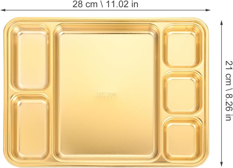Hemoton Dinner Plates Portion Control Plate Stainless Steel Divided tray with 6 Compartments retangular Divided Dish Metal Lunch Tray for Home Office Work Dinner Platter Cupcake Containers - Image 3