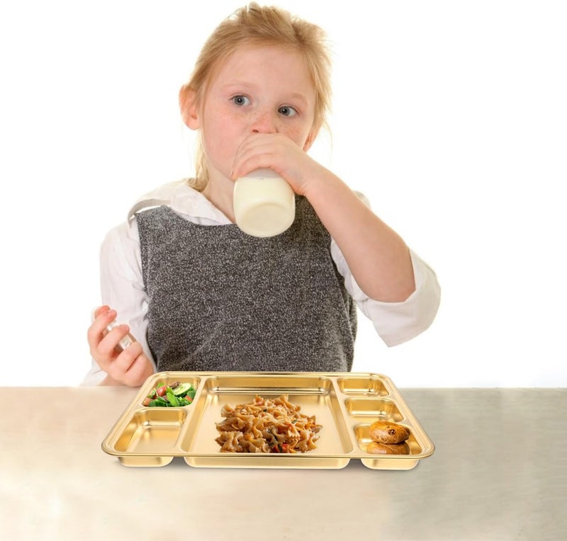 Hemoton Dinner Plates Portion Control Plate Stainless Steel Divided tray with 6 Compartments retangular Divided Dish Metal Lunch Tray for Home Office Work Dinner Platter Cupcake Containers - Image 4