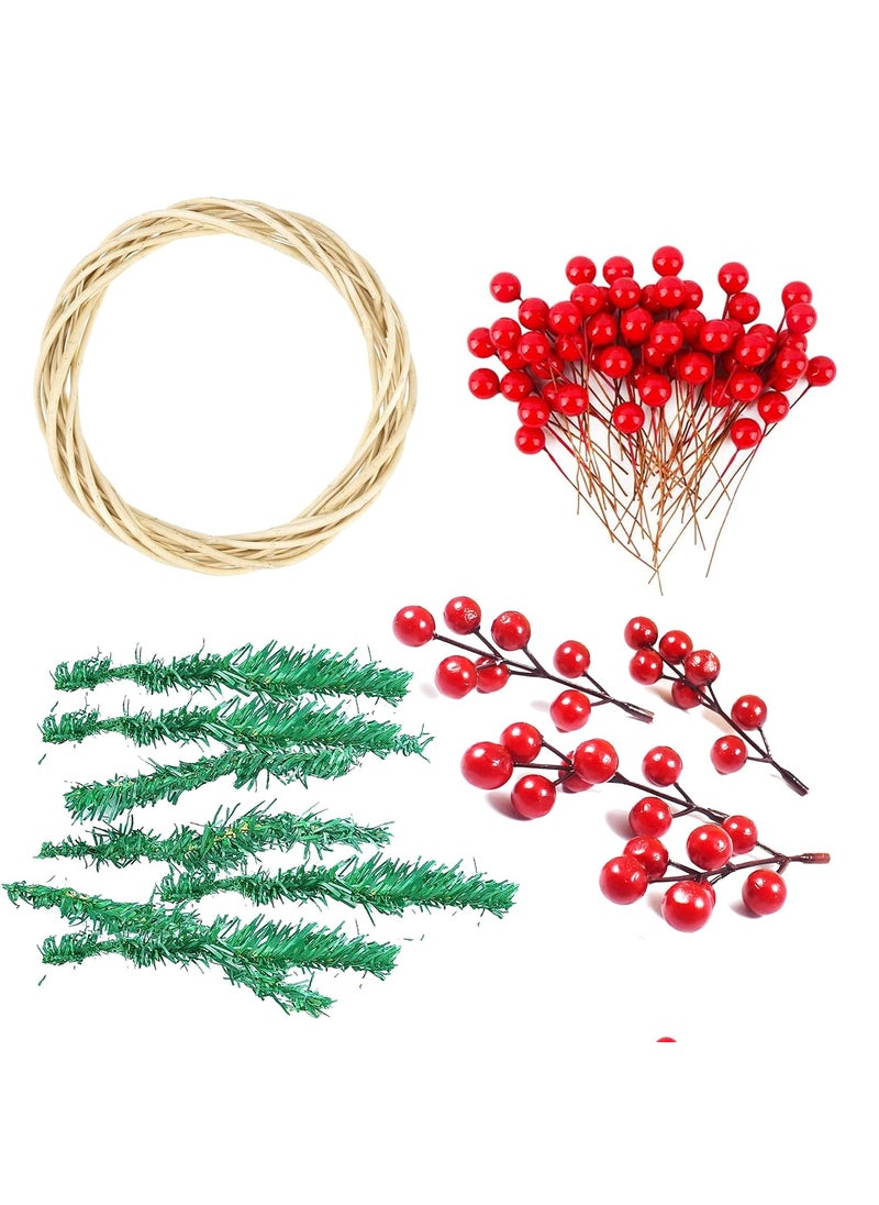 Forty Wings Forty Wings 15 Pcs Berries Fruit and 3 Berry Bunch 10 Tree Branch 1 Wooden Grapevine Branch Ring 10 for Christmas Xmas Tree Decoration Wreath Making DIY Christmas Carft and Christmas Decoration Item 